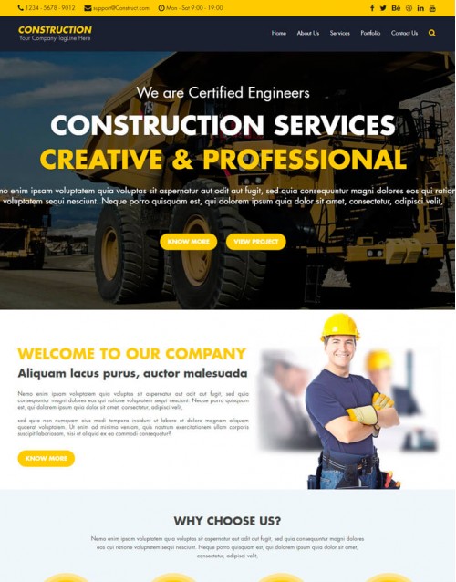 Template HTML5 Site para Construção, One Page Construction